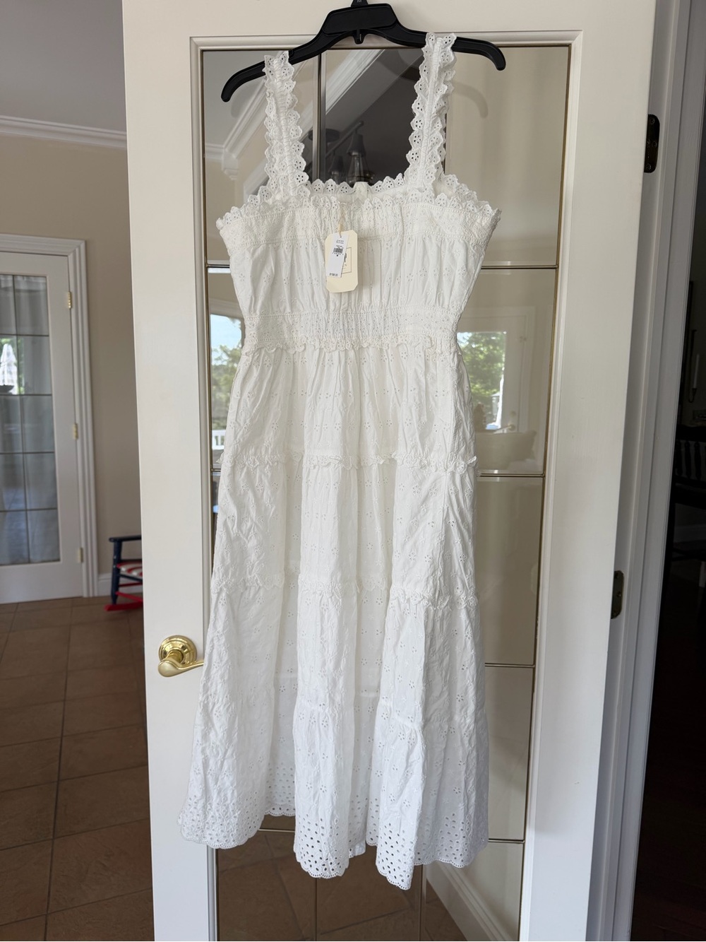 White Eyelet Midi Sundress with Lace Straps